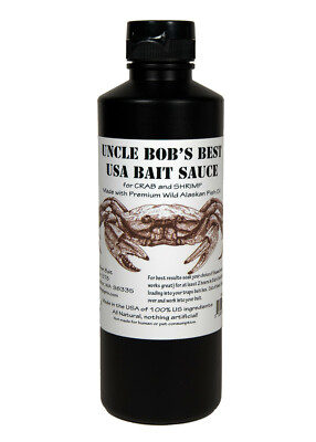 Uncle Bob's USA Bait Sauce, Crab, Shrimp, 100% Natural, Attractant Bait Oil 16oz