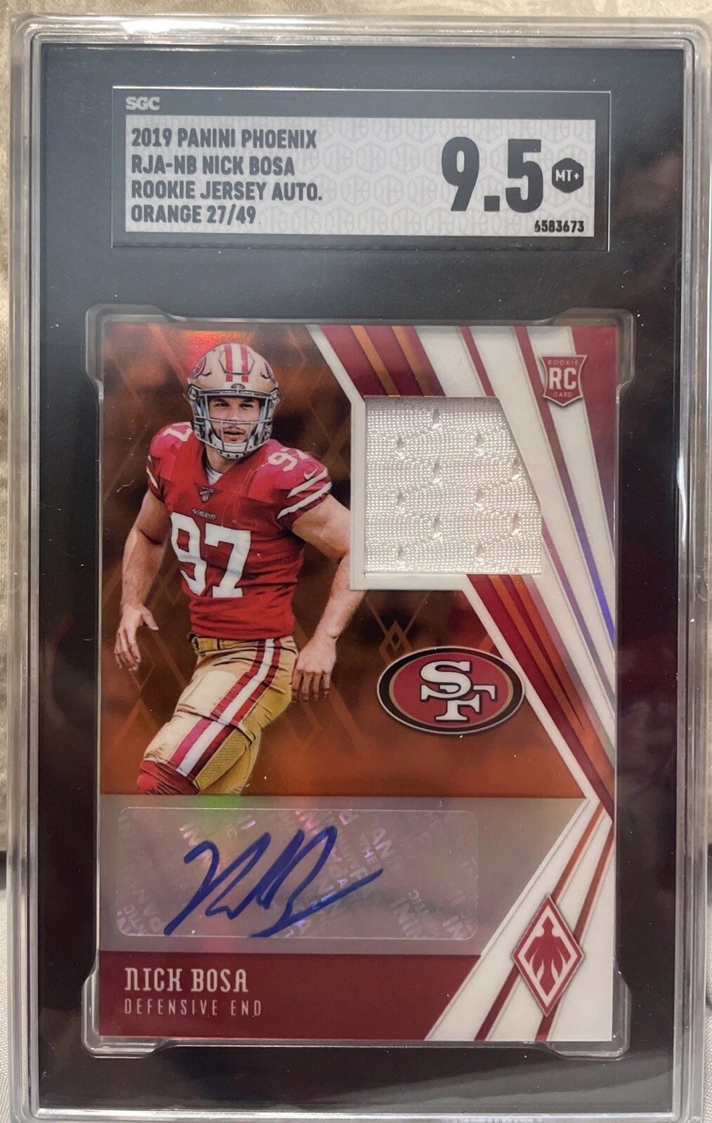 Nick Bosa Panini Phoenix Rookie Autograph Jersey #NB Orange