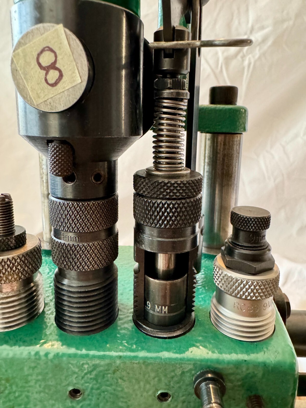 RCBS Vintage 1980's Green Machine Progressive Press, 9 MM + RCBS .45