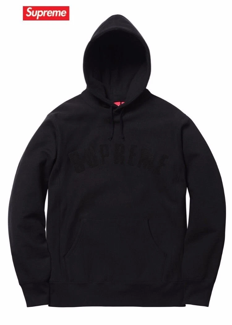 Supreme Chenille Arc Logo Hooded Sweatshirt Black Medium   FREE SHIPPING
