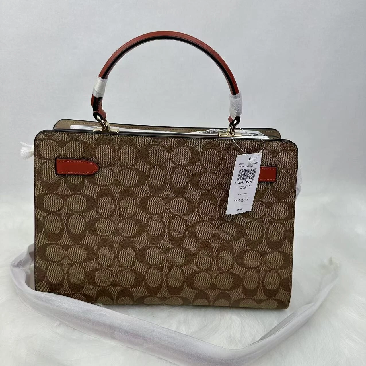 Borsa a tracolla Coach Lane in tela colorblock firma gesso cachi C8208