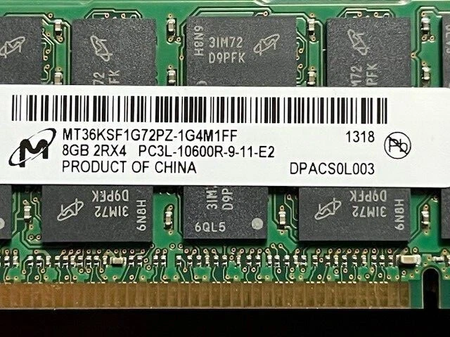 LOT X6 Micron 8GB PC3L-10600R DDR3-1333MHz ECC Server RAM MT36KSF1G72PZ-1G4M1FF - Image 2 of 3