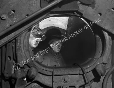 1942 Boiler Makers in the Firebox of a Locomotive, Chicago, IL Old Photo Reprint