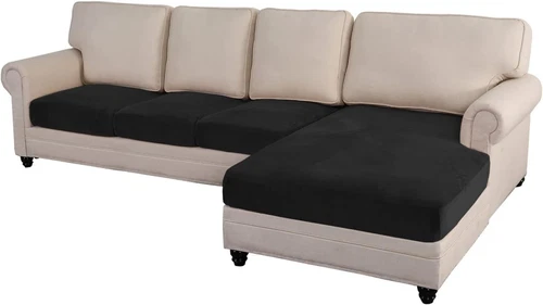 Stretch Velvet L-Shaped Sofa Seat Cover Living Room Furniture Protector - Picture 5 of 29