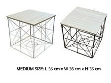 SQUAR METAL WIRE REMOVABLE WOOD TOP COFFEE SIDE TABLE FOLDABLE STORAGE BASKET   