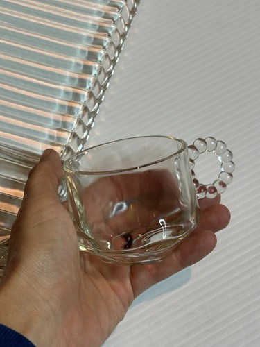 Vintage 40s Hazel Atlas Clear Depression Glass Sip Snack Smoke Plate Mug Set - Picture 15 of 15