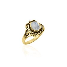 Beautiful Rainbow Moonstone 18K Gold Plated Brass Black Oxidize Statement Ring