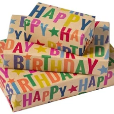 Kraft Birthday Wrapping Paper Sheet - 6 Sheets Colorful Happy Birthday Design 