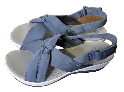 Clarks Sandals Women's 9W Cloudsteppers Arla Belle Blue Comfort Bow Straps NEW - Picture 4 of 11