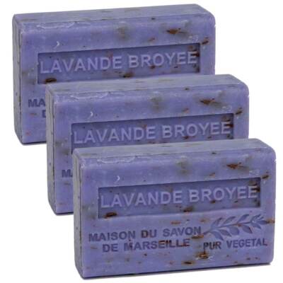 Französische Seife, Crushed Lavender, Sheabutter, Savon de Marseille 3 x 125g Riegel