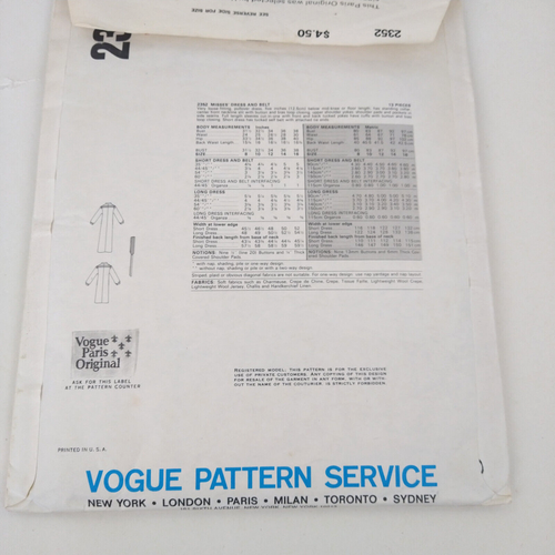 Vogue Paris Original 2352 Misses Sz 12 Nina Ricci Dress Belt Sewing Pattern Cut - Picture 4 of 6