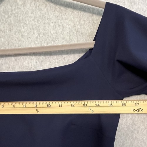 Chiara Boni Anselma cap sleeve off the shoulder evening gown navy blue - Picture 9 of 11