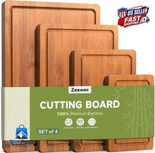 4-Piece Set Bamboo Cutting Board for Kitchen - Crack-Resistant Wood Chopping