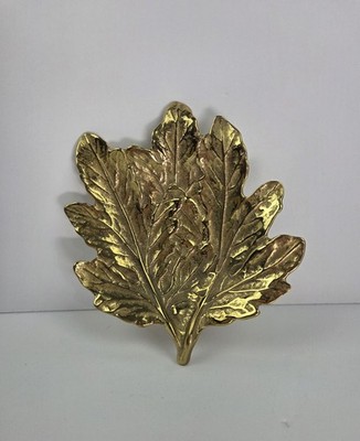Vintage Brass VCM 1948 Chrysanthemum Leaf Trinket Dish Paperweight MCM Antique