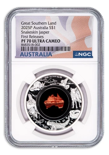 2025 Australia 1 oz Silver Great Southern Land Snakeskin Jasper Coin NGC PF70 FR
