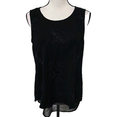 DANIEL RAINN size Large Sleeveless Tonal Embroidered Layered Top Black 