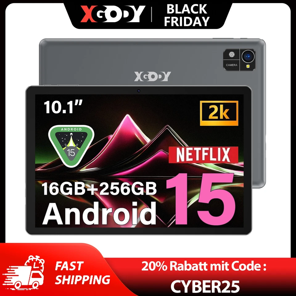 2025 Neuest Tablet Android 15 10.1 Zoll 16GB RAM+256GB ROM 7000mAh Octa core IPS