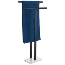 Standing Towel Racks Matte Black 2-Tier Towel Holder for Bathroom Floor Stand...