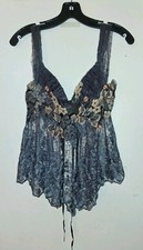 Ema Savahl Corset Top hand Painted Floral Swarovski Charcoal Gray Sz S, USA Made