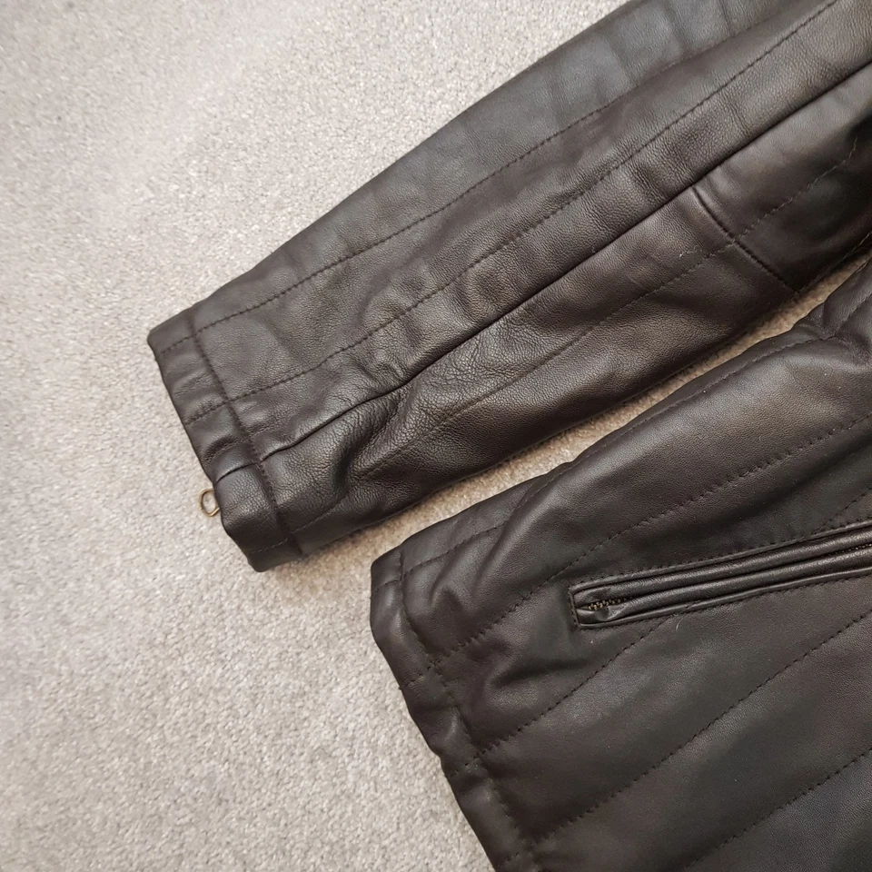 Armani Jeans Mens Jacket XL Brown Leather Bomber Biker Coat Cafe Racer Moto AJ - image 3 of 4