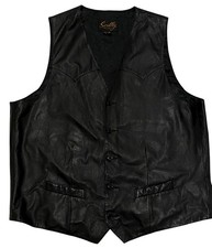 Scully Vest Mens Sz 46 Large Black Leather Button Up Frontier Western Cowboy Vtg