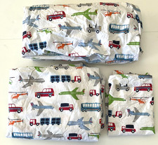 Pottery Barn Kids Brody Transportation Twin Sheet Set Organic Cotton Plane Bus