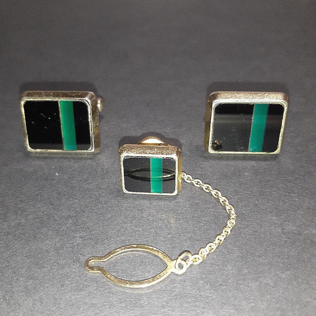 Green Line Square Cufflinks Button Set Luxury Sui… - image 1