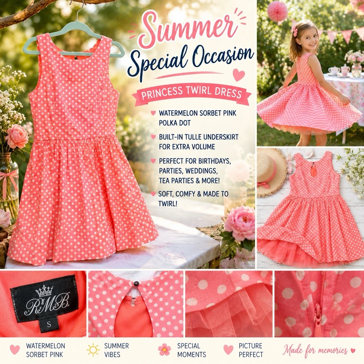 Watermelon Sorbet Polka Dot Princess Twirl Dress Girls S Birthday Party, Church