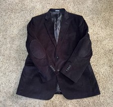 STAFFORD Black Corduroy Blazer Jacket Sport Coat Suit Elbow Patches Academia 46R