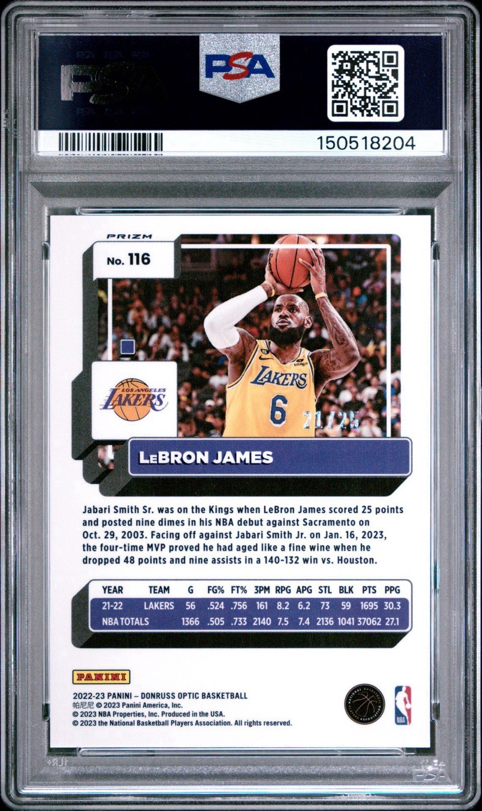 2022 PANINI DONRUSS OPTIC | FAST BREAK PINK [#21/25]LeBRON JAMES 116 PSA 9 view 2