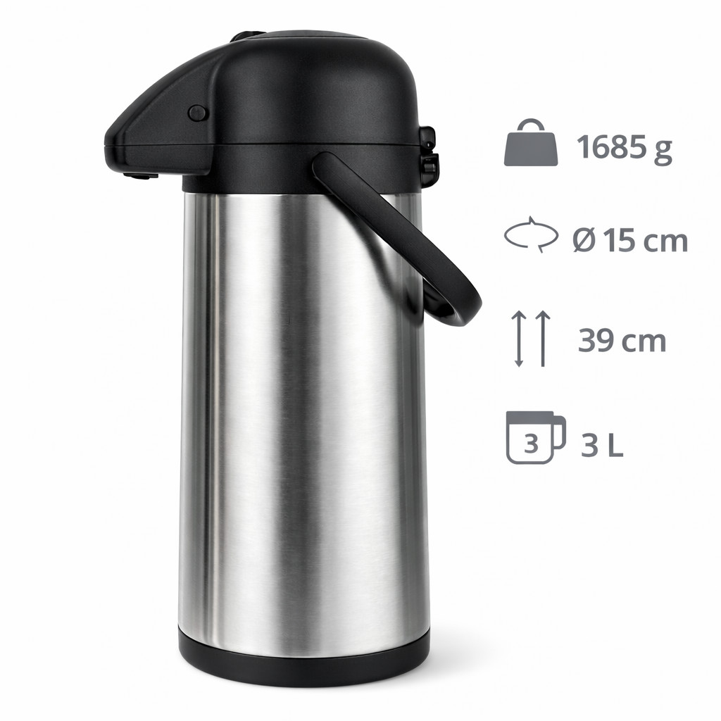 Pumpkanne Isolierkanne Kaffeekanne Thermo Kanne Edelstahl XXL 3 Liter
