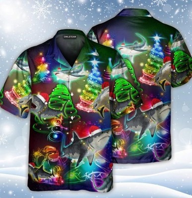 Tree Shark Merry Christmas Hawaiian Shir