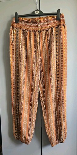 Women's SHEIN Lightweight Orange Tribal Print Summer Cuffed Trousers 1XL 18 Nwot - Picture 2 of 9