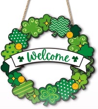 St. Patrick  s Day Decorations, Welcome Shamrock Door Sign, Clover Wooden Hanging