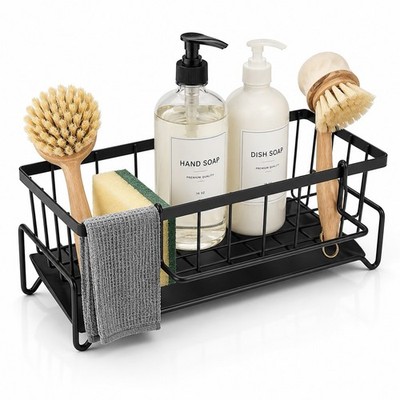 Kitchen Sink Caddy Sponge Holder Stainless Steel Organizer With Drain Tray