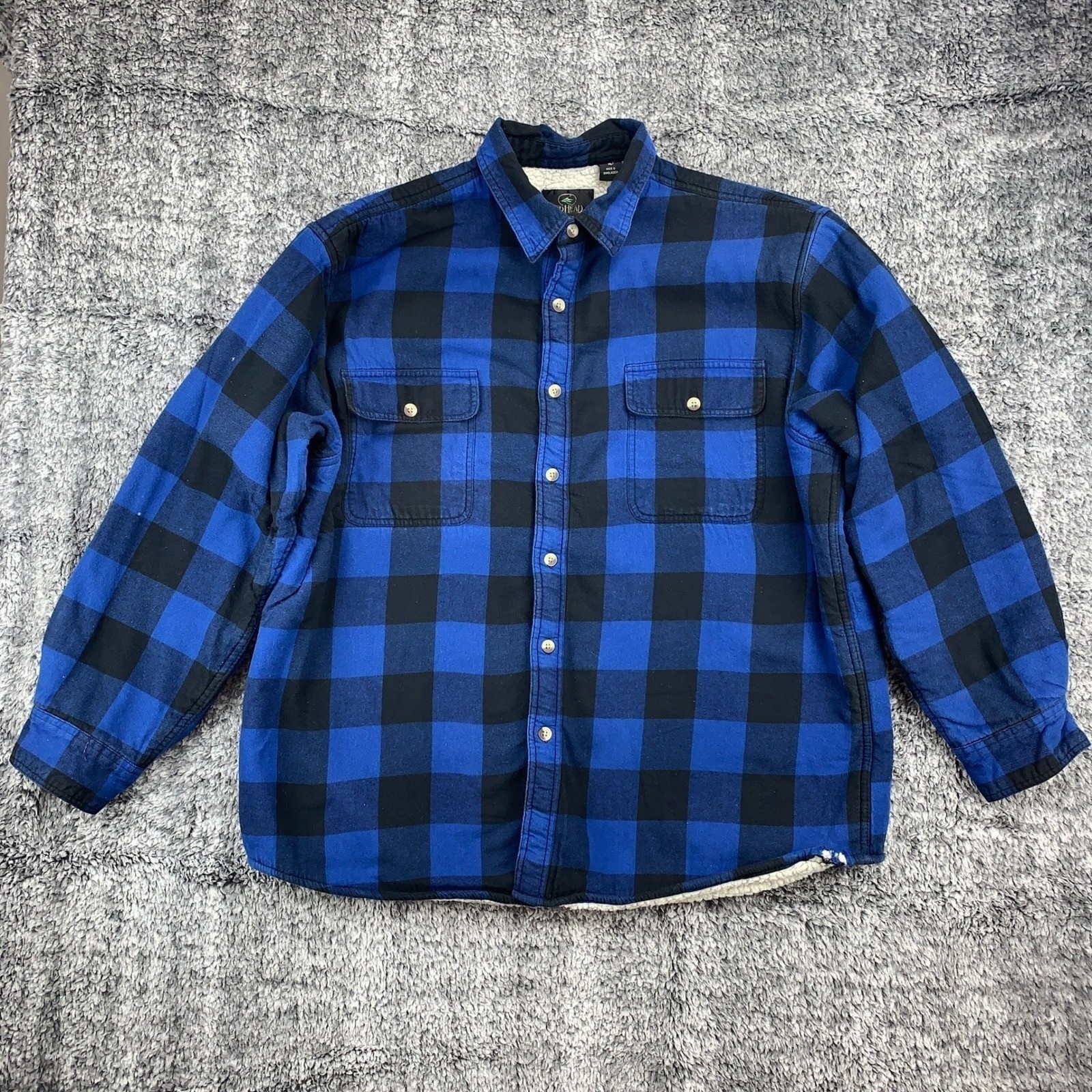 RedHead Mens XL Blue Black Buffalo Plaid Sherpa Lined Flannel Shirt Jacket