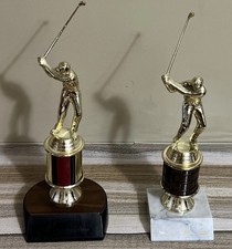 Male Golf Award Trophy On Wooden Marble Stand Plastic Golfer 8.5 inch