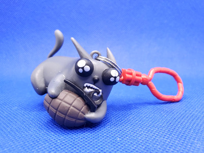 Exploding Kittens 2017 Backpack Hanger Keychain Grey Cat with Grenade Figural