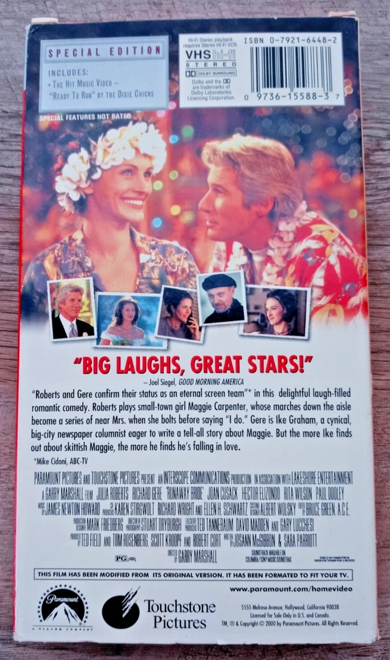 Runaway Bride Vintage 1999 Julia Roberts & Richard Gere Run Time 116 Min. PG Foto 3 de 4