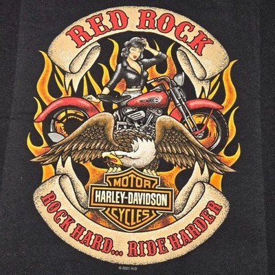 Harley-Davidson Women s XL T-Shirt Red Rock Las Vegas Eagle Skull Moto Sexy Tee