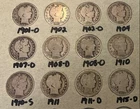 90% Silver Barber Half Dollars. Various years and mints. Lot of 12 coins.