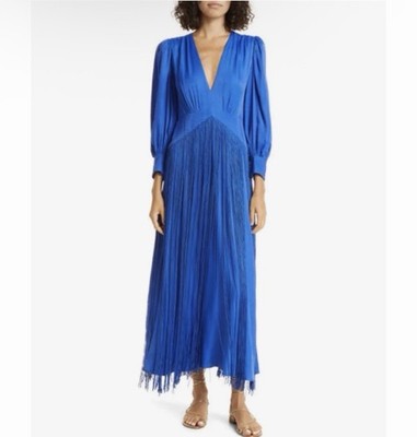 FARM Rio Blue Fringe Long Sleeve Maxi Dress Size XL Cocktail Party Semi  Formal | eBay