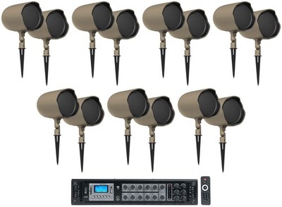 (14) JBL GSF6-TN 6.5'' Landscape Ground Stake/Wall 70v Commercial Speakers+Amp