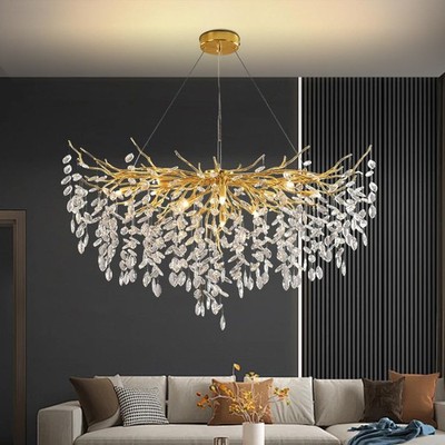 Modern Luxury Tree Branch Crystal Chandelier Art Deco Raindrop Pendant Bedroom