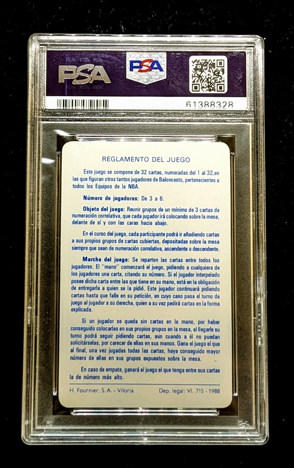 1988 Fournier Estrellas Michael Jordan Rules Card PSA 7 view 2