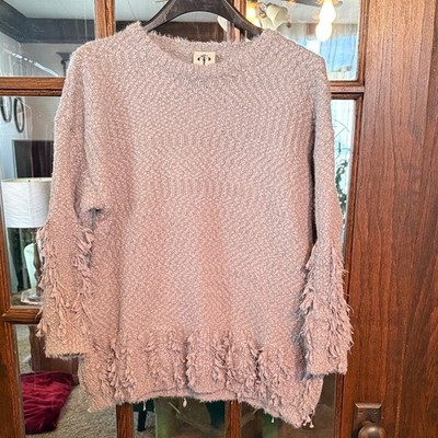 Rain + Rose Women Large Lavender Eyelash Fringe Popcorn Knit Sweater RN115500