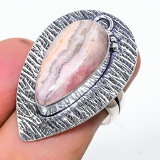 Rhodochrosite Gemstone Handmade 925 Sterling Silver Jewelry Ring Size 7 k166