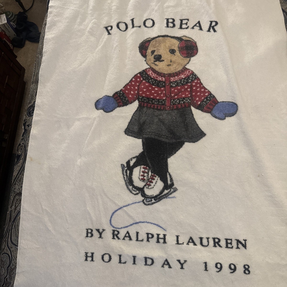 Vintage Ralph Lauren Polo Bear Holiday 1998 Beach Towel USA 35x65