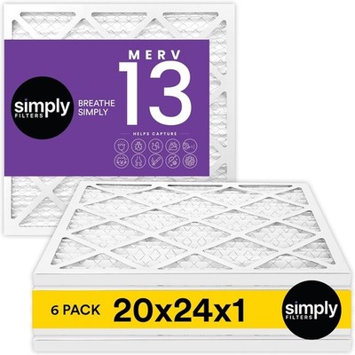 6 PACK Simply Filters 20x24x1 MERV 13, MPR 1500, Home AC Furnace HVAC Air Filter