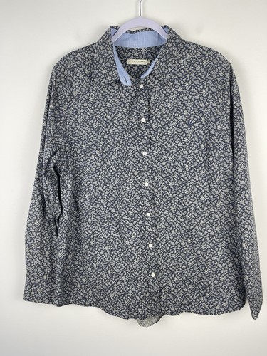 RM Williams Womens Button Up Shirt Size 16 Navy Long Sleeve Crisp Cotton New